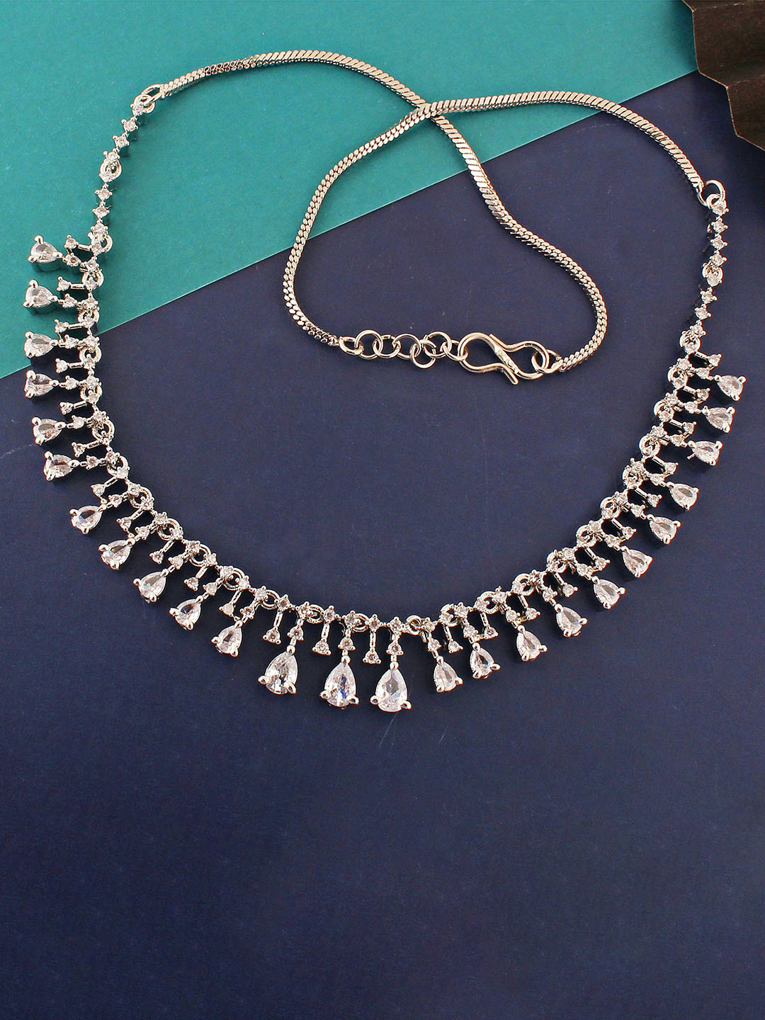 LUCKY JEWELLERY Silver Plated American Diamond Silver Jewellery Set