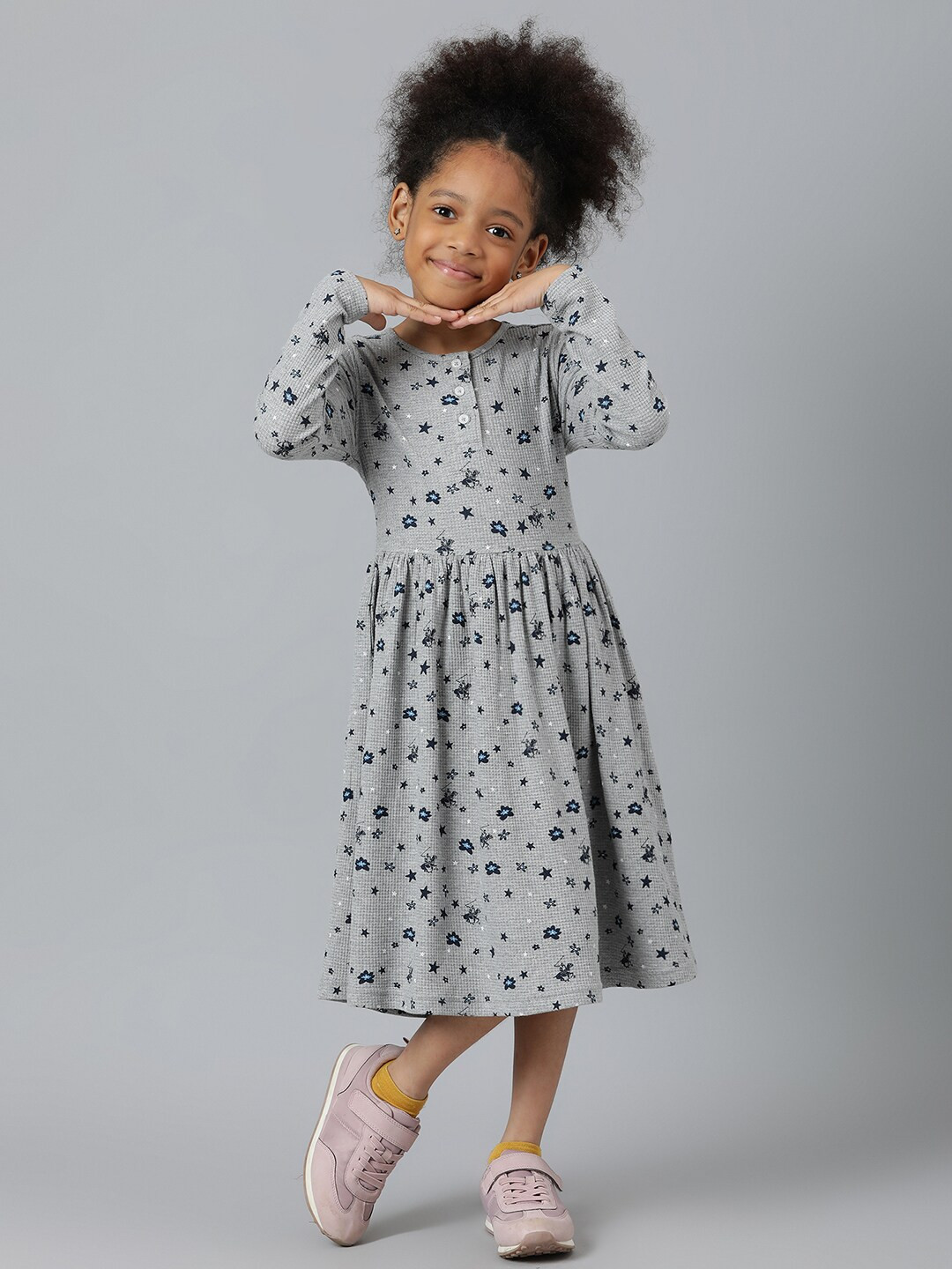 Beverly Hills Polo Club Girls Grey Printed Cotton Dress