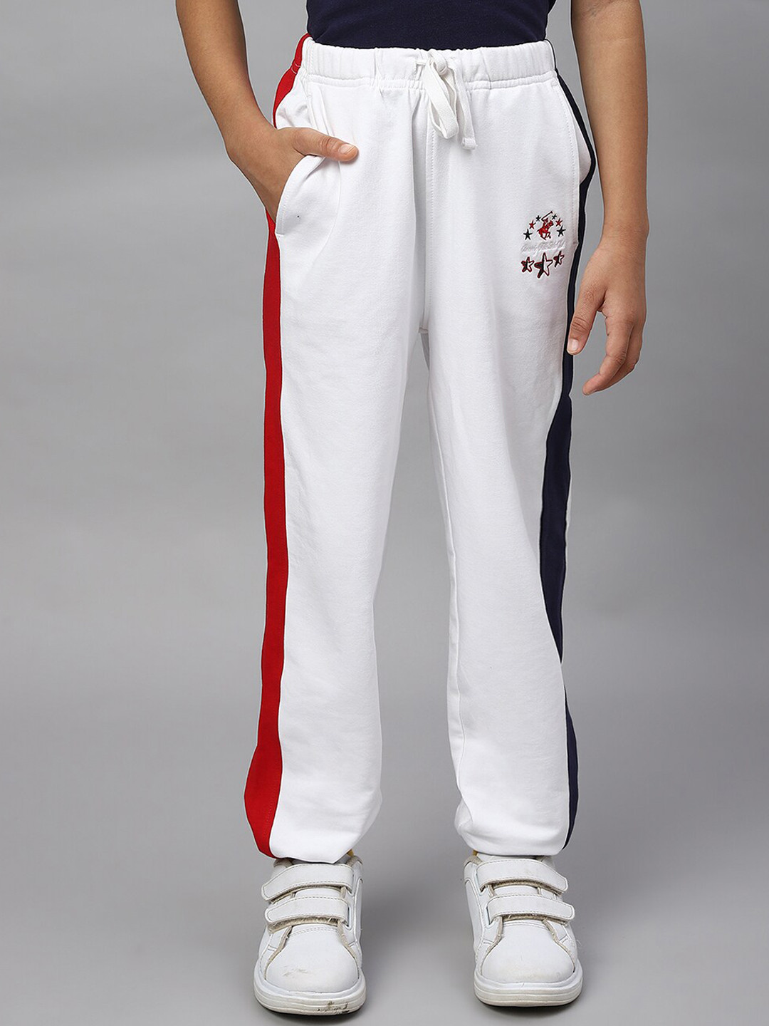 Beverly Hills Polo Club Girls White & Red Colourblocked Cotton Joggers