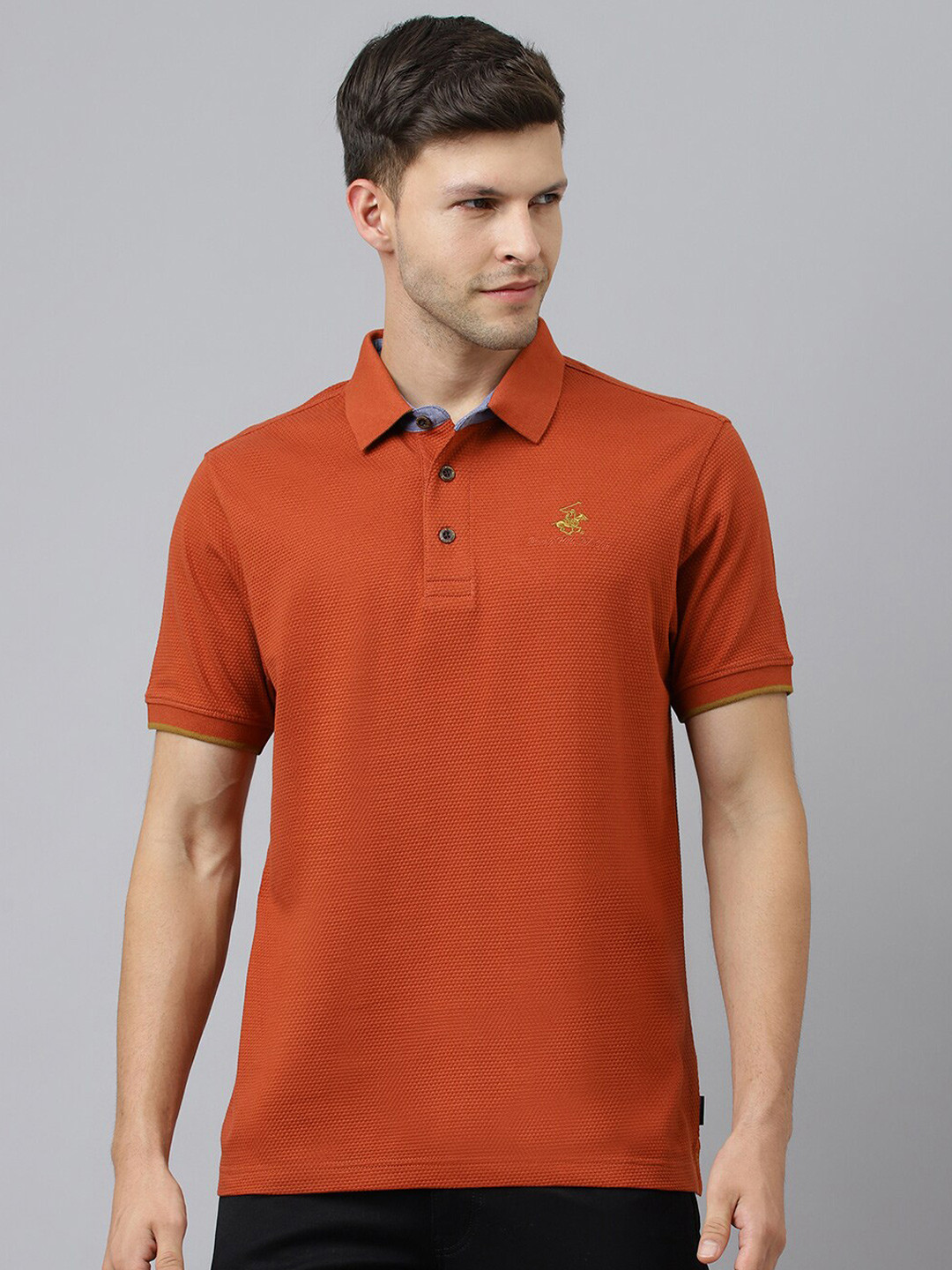 Beverly Hills Polo Club Men Brown Polo Collar Cotton T-shirt