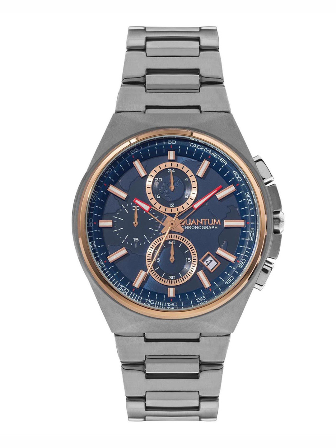Quantum Men Blue Brass Printed Dial & Stainless Steel Bracelet Analogue Watch- TTG899