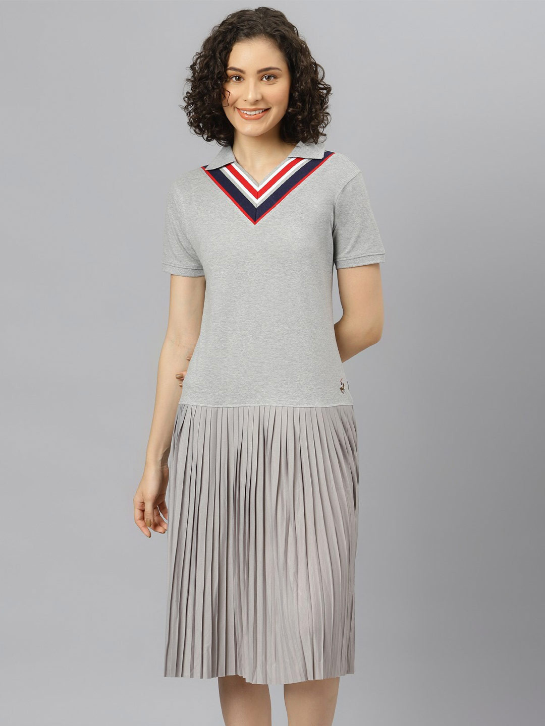 Beverly Hills Polo Club Women Grey A-Line Cotton Dress