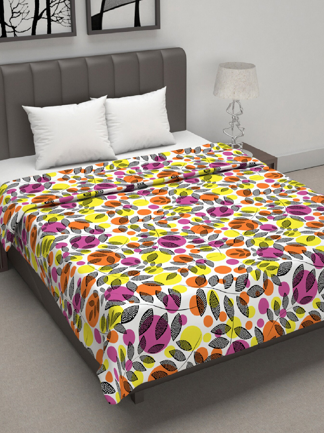 Divine Casa Yellow & Green Floral Mild Winter 120 GSM Cotton Double Bed Dohar
