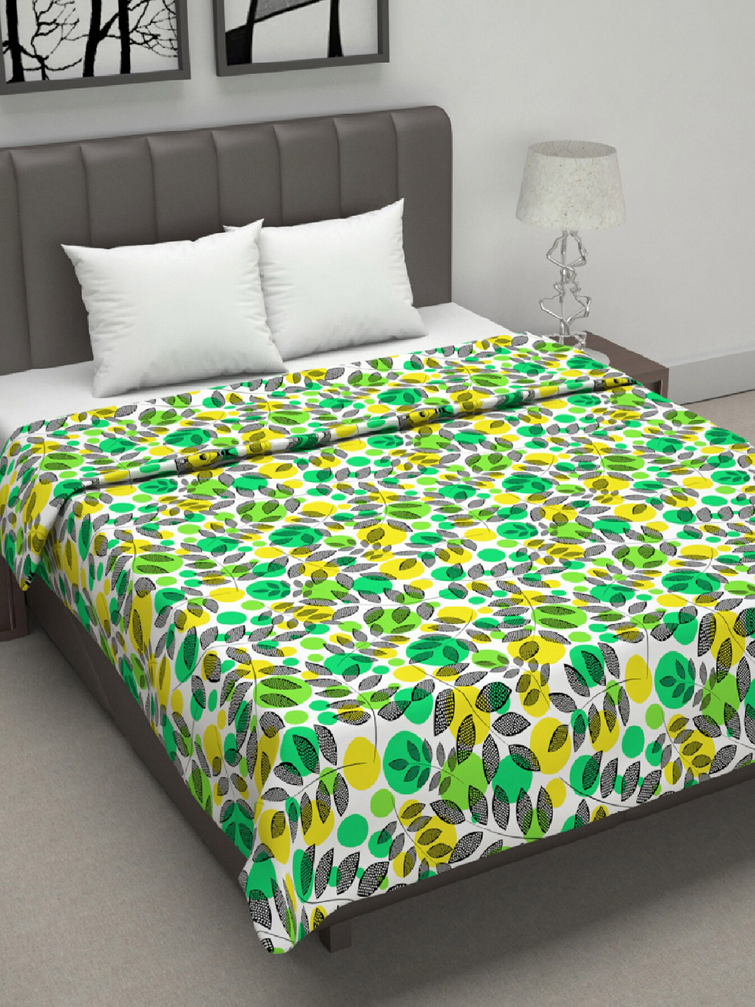 Divine Casa Yellow & Green Floral Mild Winter 120 GSM Cotton Double Bed Dohar