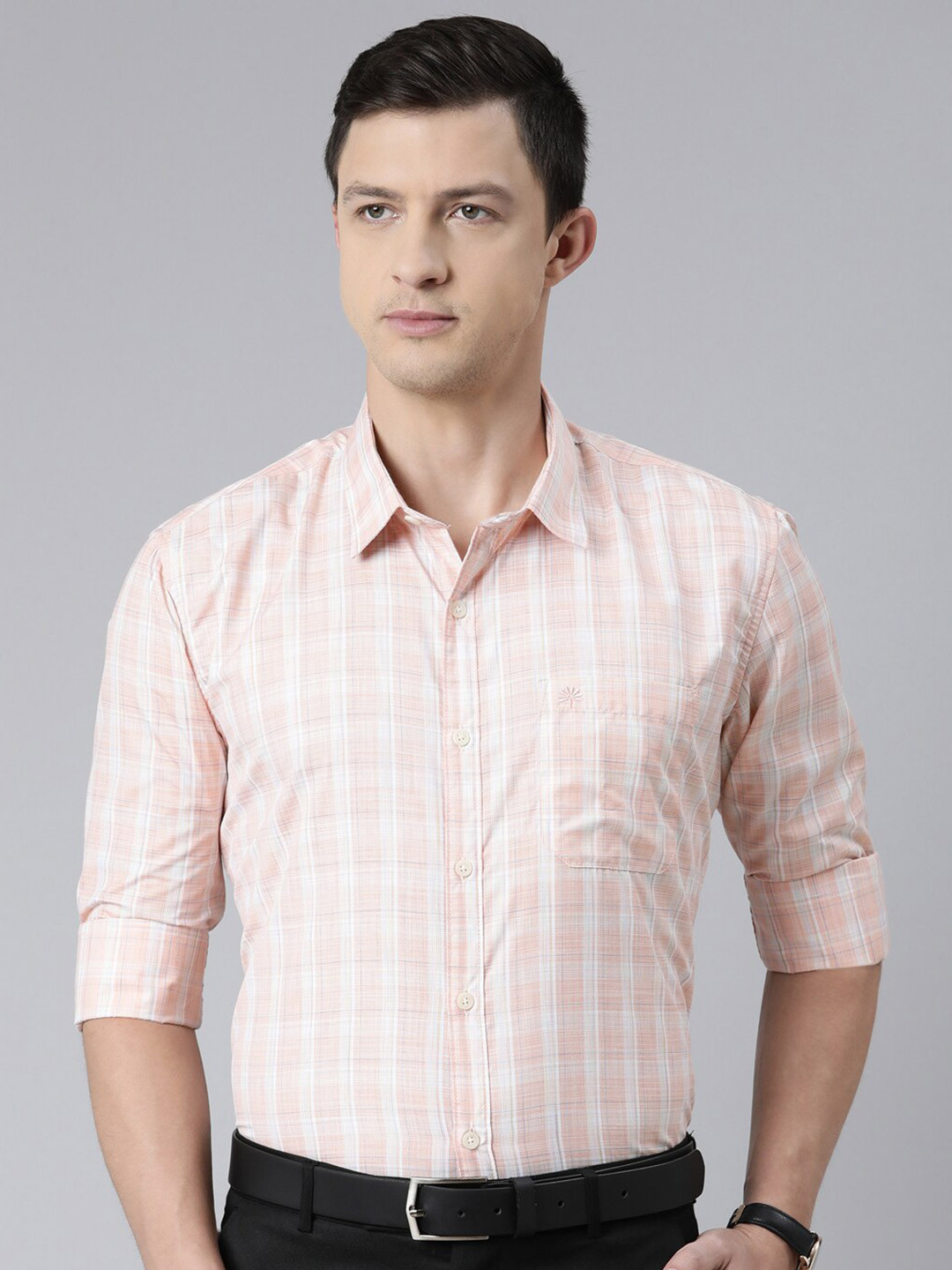 Chennis Men Pink Slim Fit Tartan Checked Formal Shirt