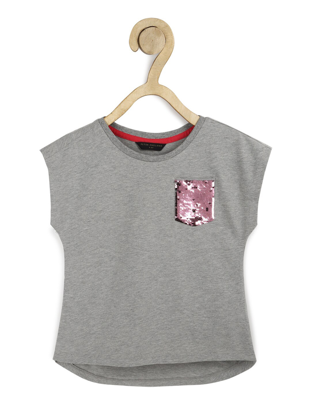 Peter England Girls Grey Extended Sleeves T-shirt