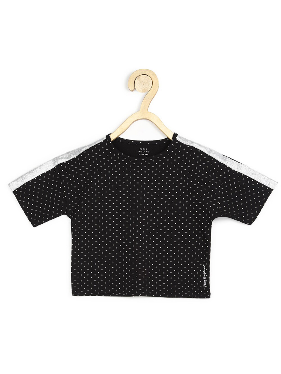 Peter England Girls Black Printed Cotton T-shirt