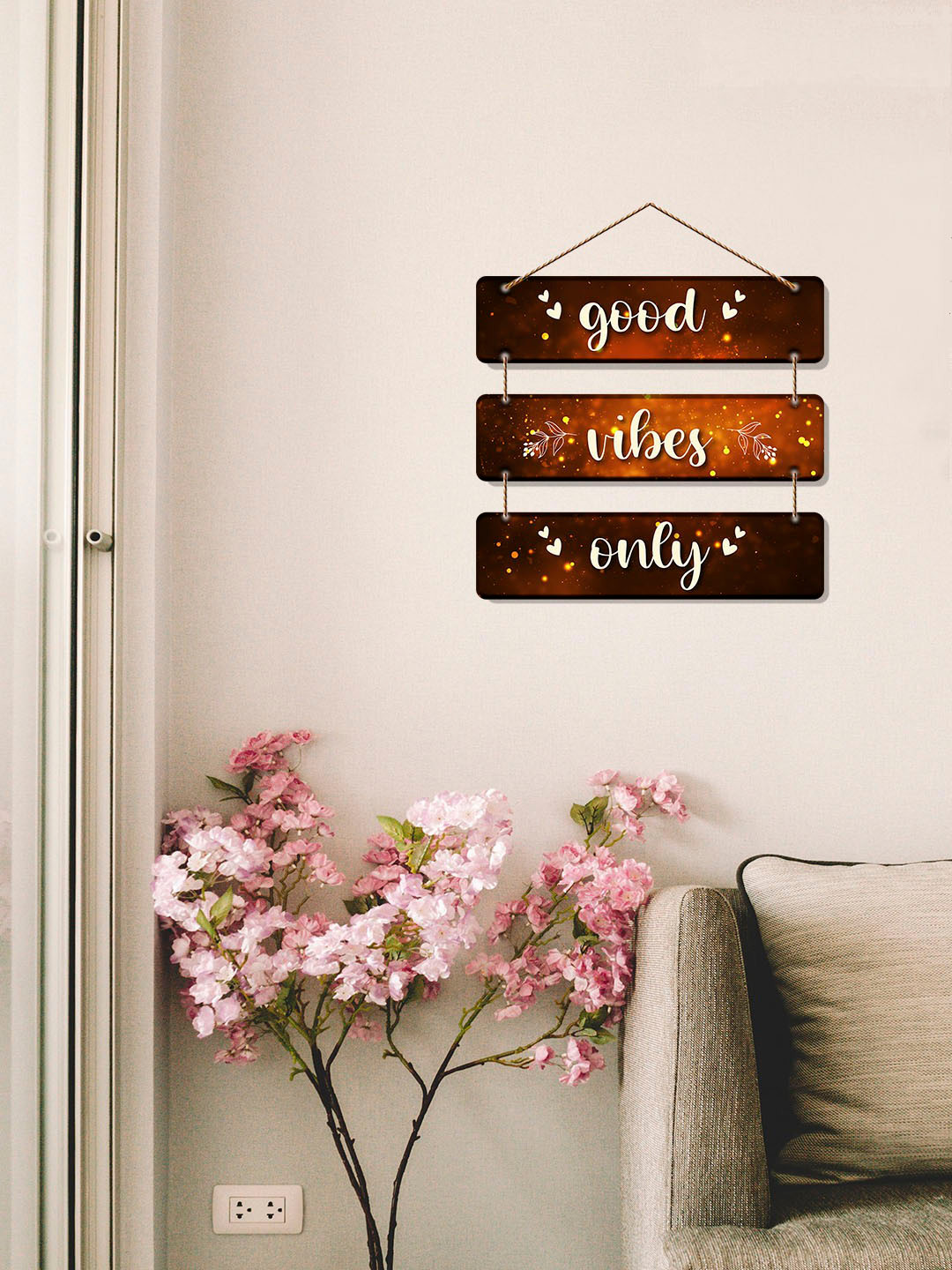 ArtVibes Good Vibes oNLY Wood Matte Hanging Hall Wall Hangings-14In