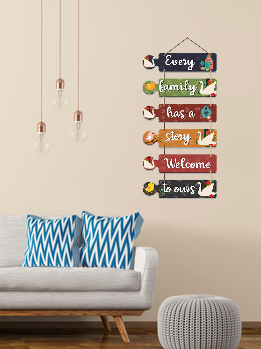 ArtVibes Family Story Quotes Wood Floral Matte Hanging Hall Wall Hangings-31In