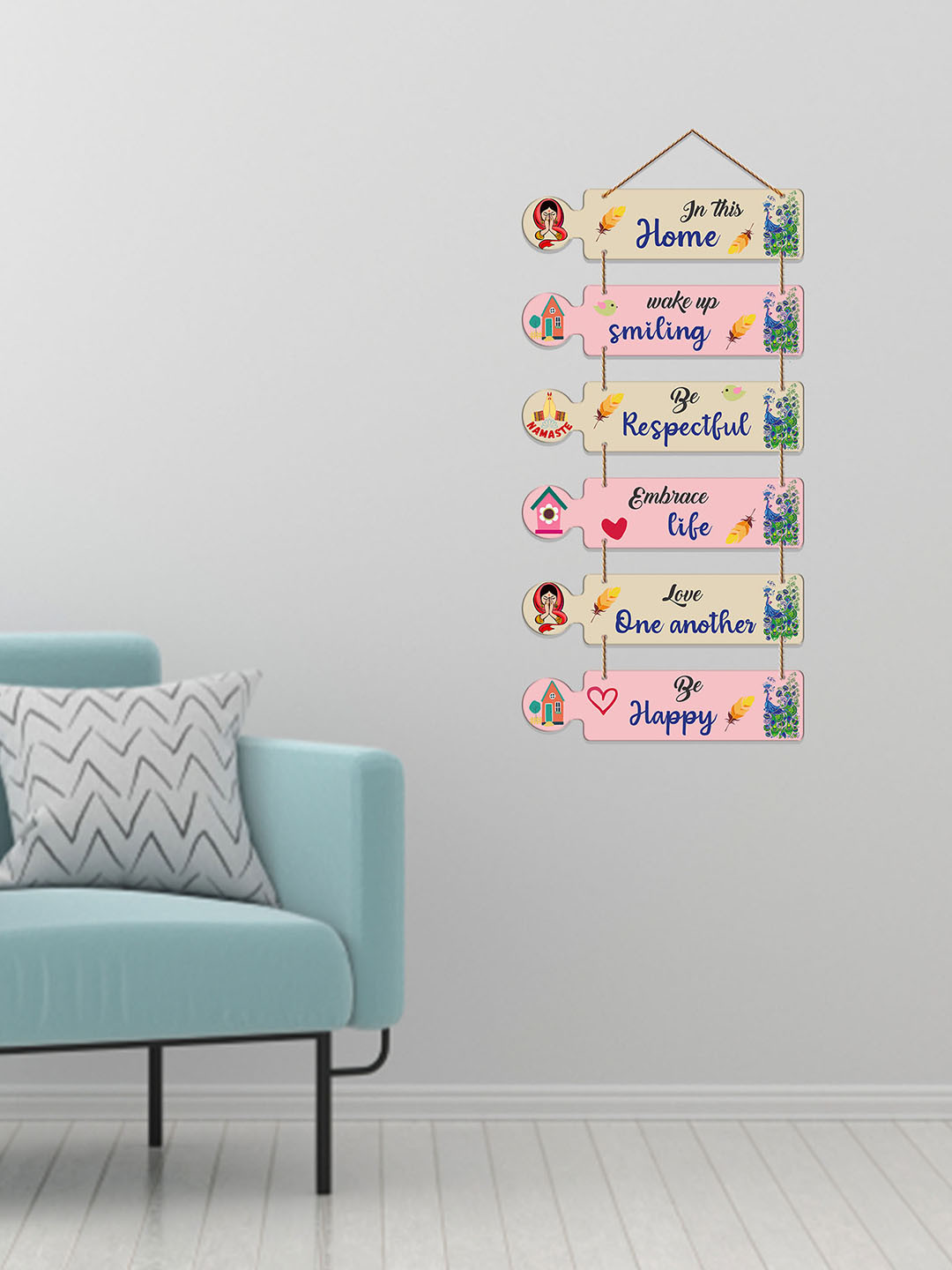 ArtVibes Happy Home Wood Matte Hanging Hall Wall Hangings-31In