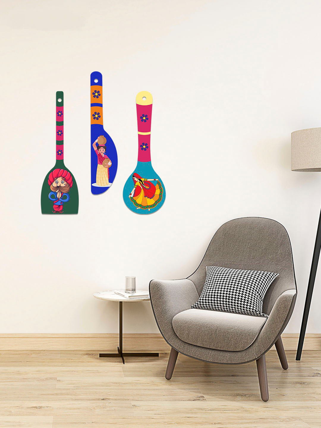 ArtVibes Rural Art on Wooden Spoons Wall Hanger Matte 3Pcs Wall Hangings-17In