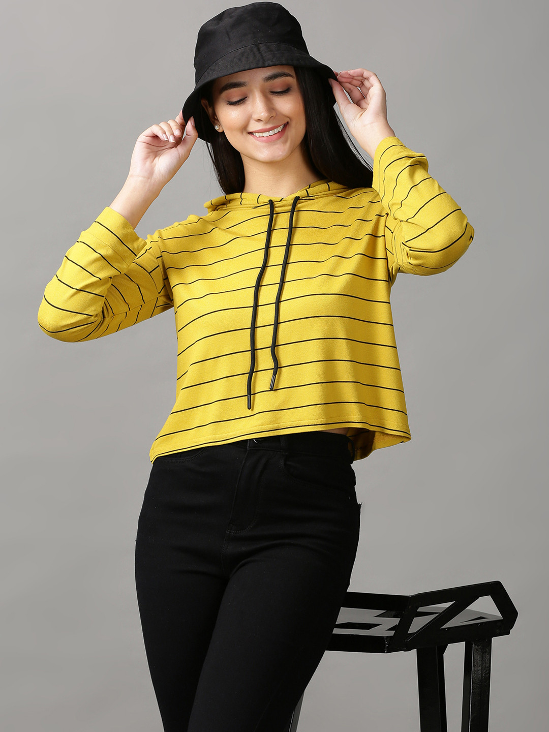 SHOWOFF Women Yellow Striped Crop Top