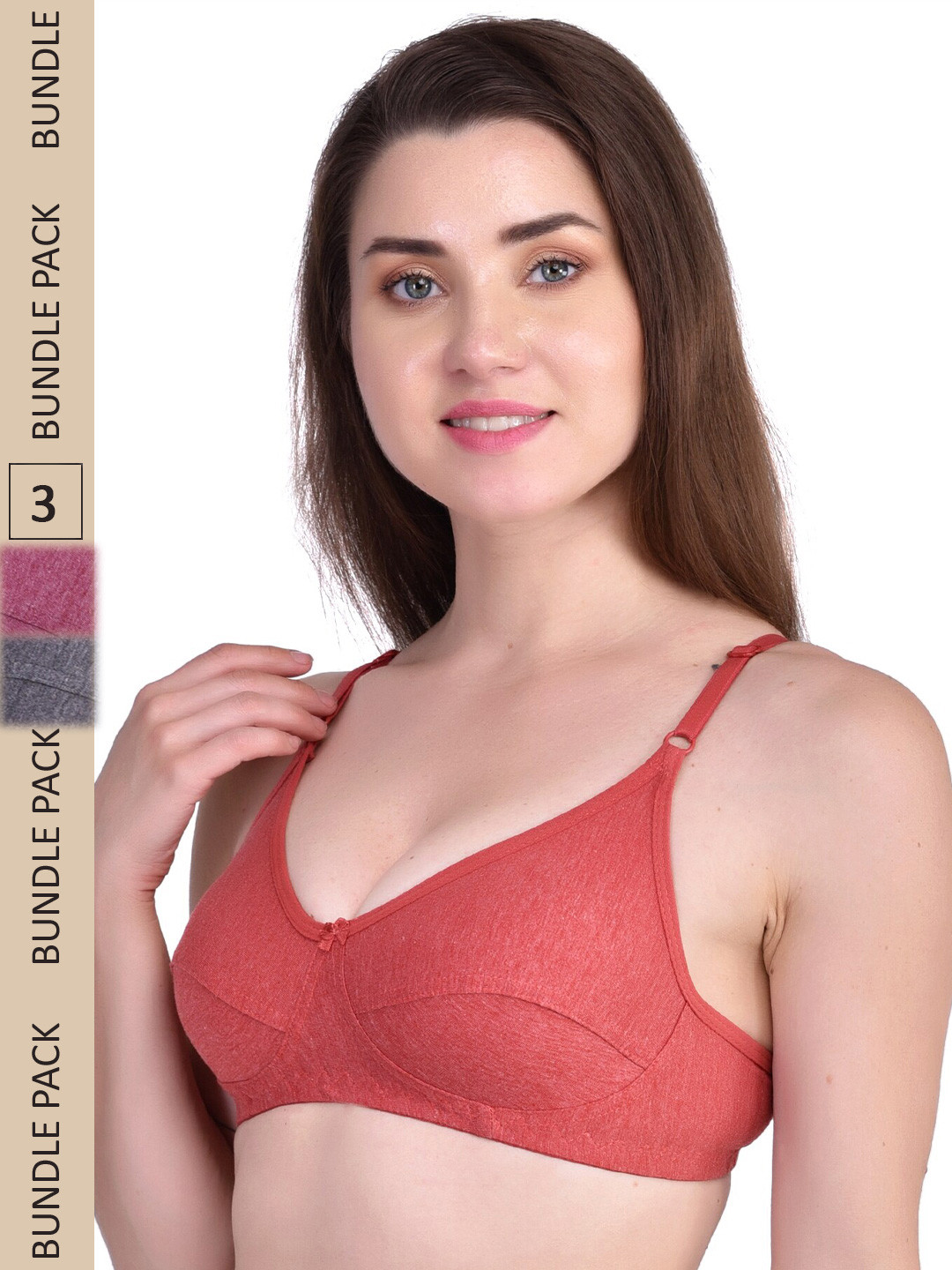 Designer Bugs Red & Purple Pack of 3 Cotton Non Padded T-shirt Bra