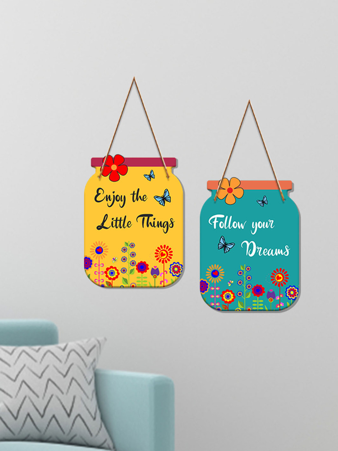 ArtVibes Follow Your Dreams Quote Wood Floral Matte Hanging Hall Wall Hangings-12In