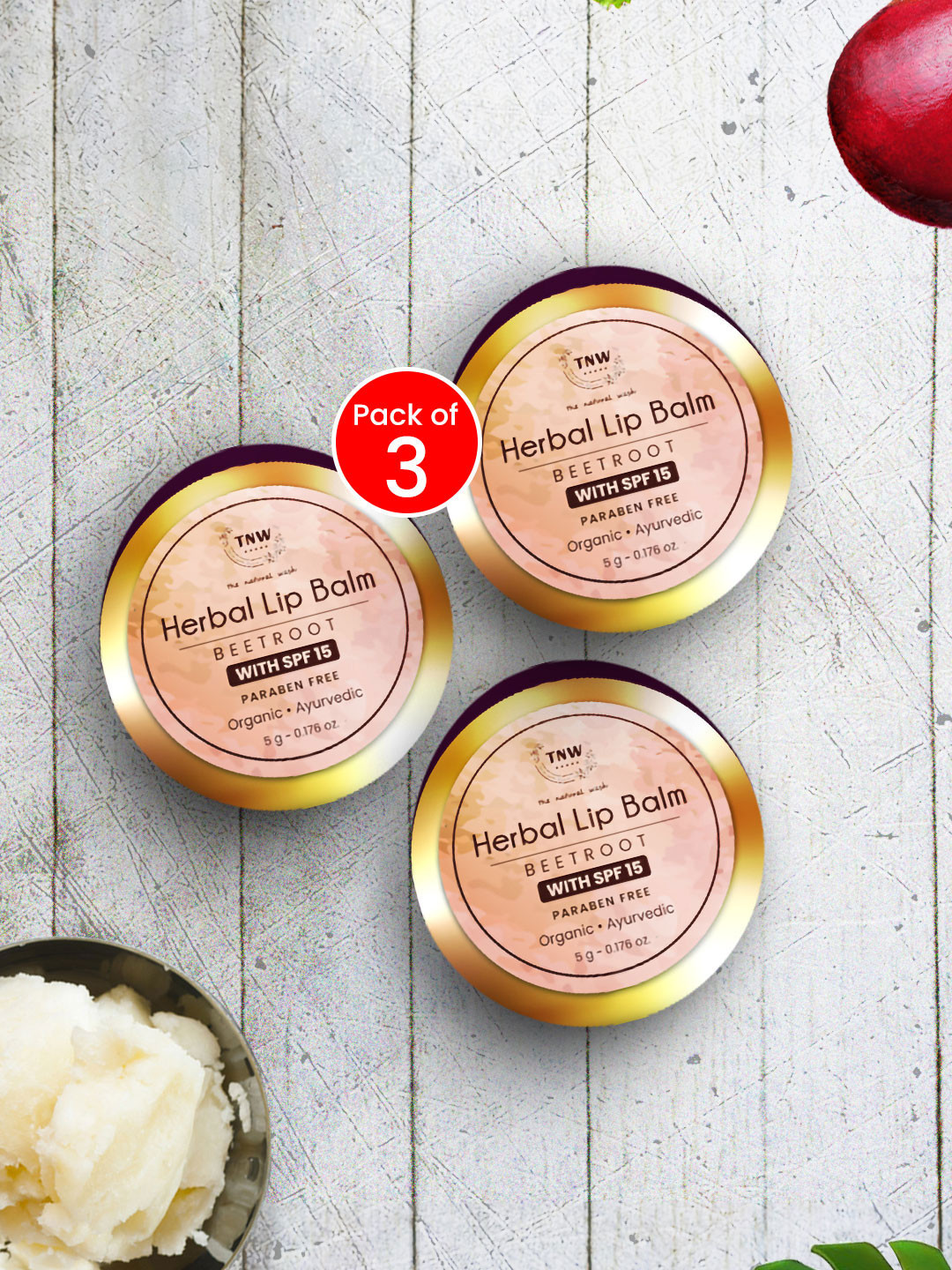 TNW the natural wash Set Of 3 Herbal Beetroot SPF 15 Lip Balm 15g