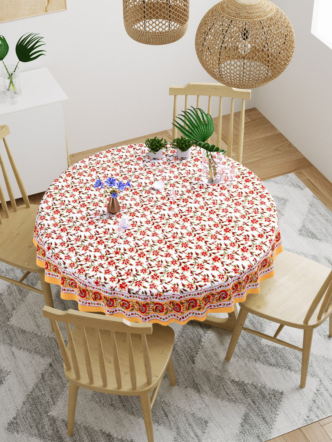 BLOCKS OF INDIA Yellow & White Printed Pure Cotton Table Cloth