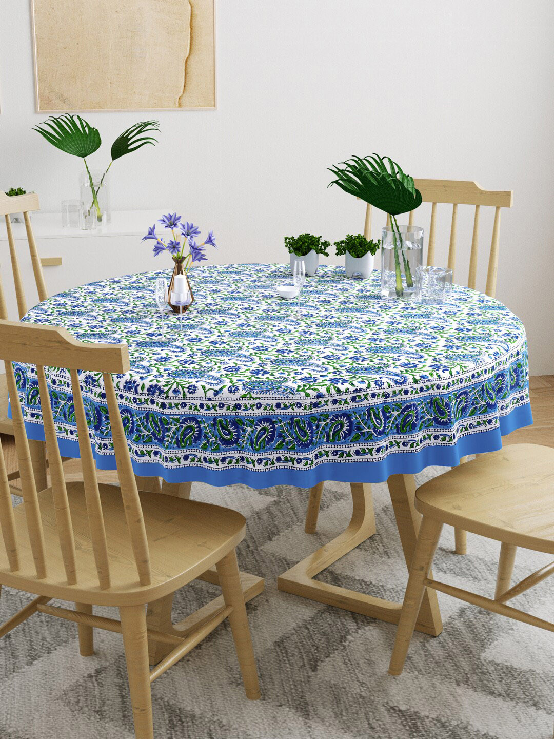 BLOCKS OF INDIA Blue & White Printed Pure Cotton Table Cloth
