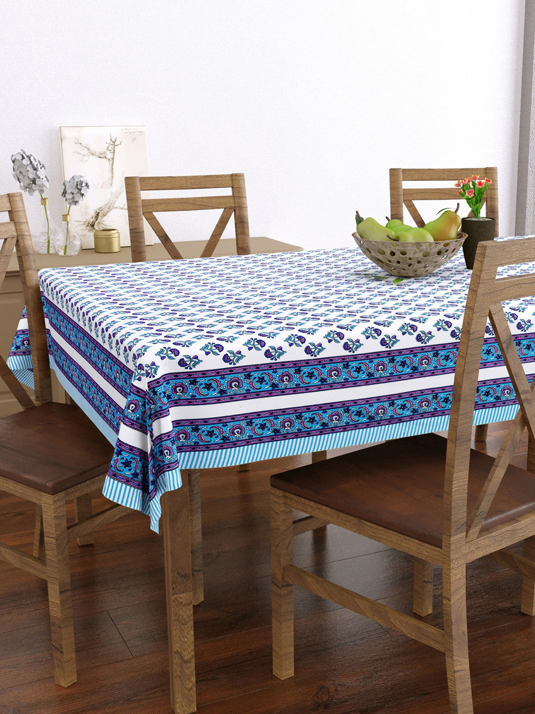 BLOCKS OF INDIA Blue Printed Pure Cotton 6-Seater Table Cloth