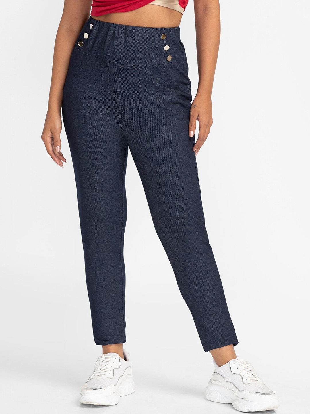 Globus Women Skinny Fit High-Rise Cropped Peg Trousers