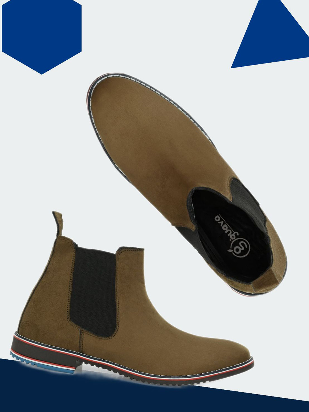 Guava Men Olive Green Solid Cheslea Boots