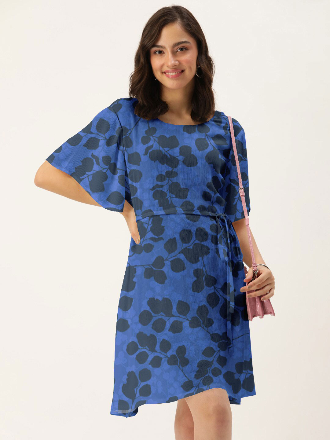 DressBerry Blue & Black Floral Crepe Dress