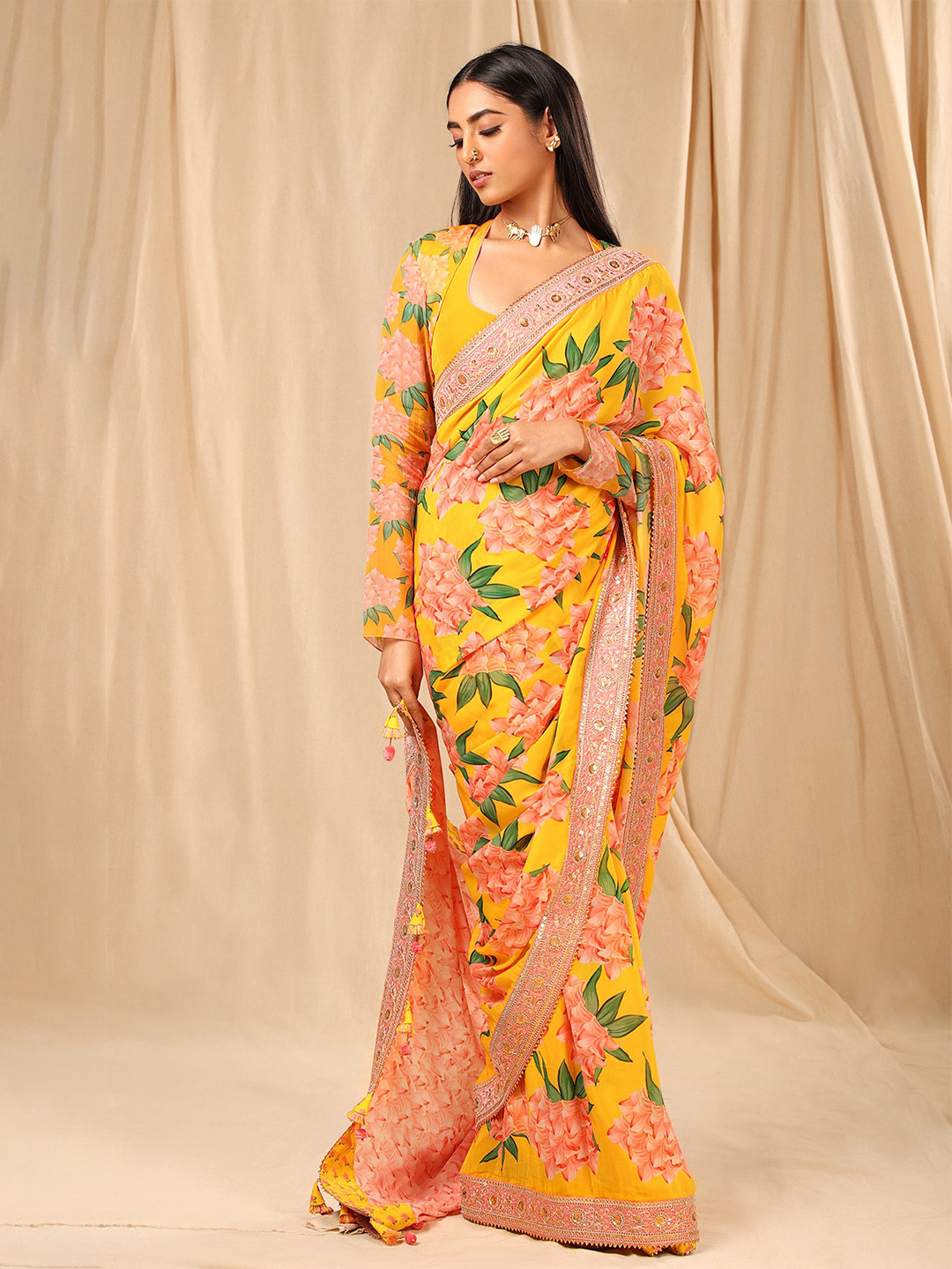 Masaba Yellow & Pink Floral Saree