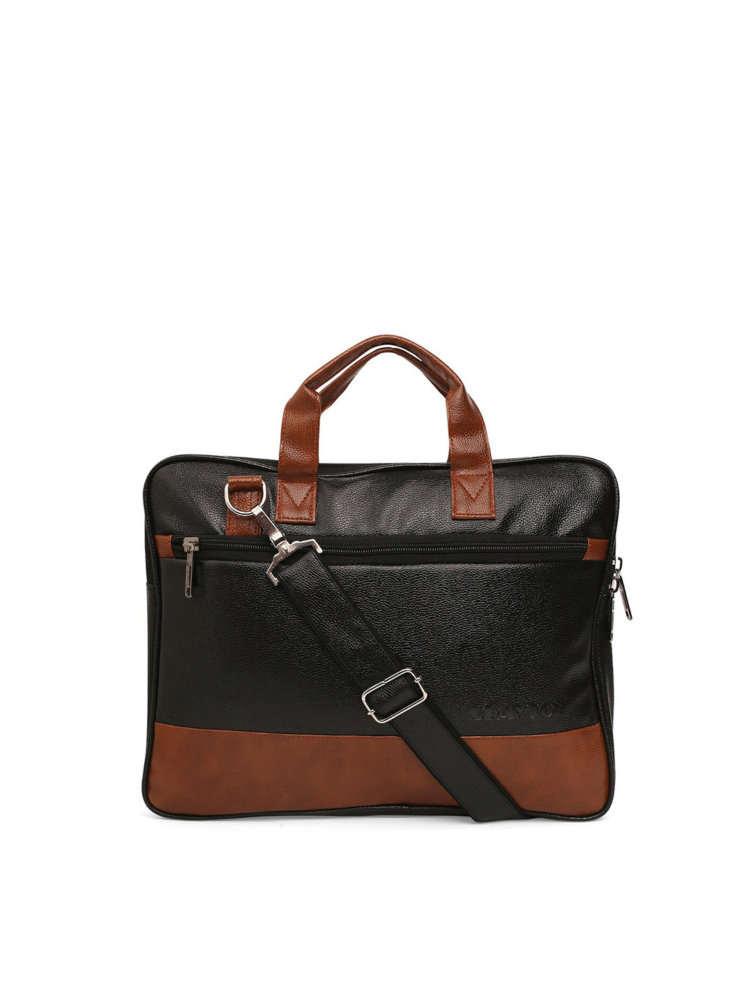 CRAYTON Unisex Black & Brown Colourblocked PU Laptop Bag