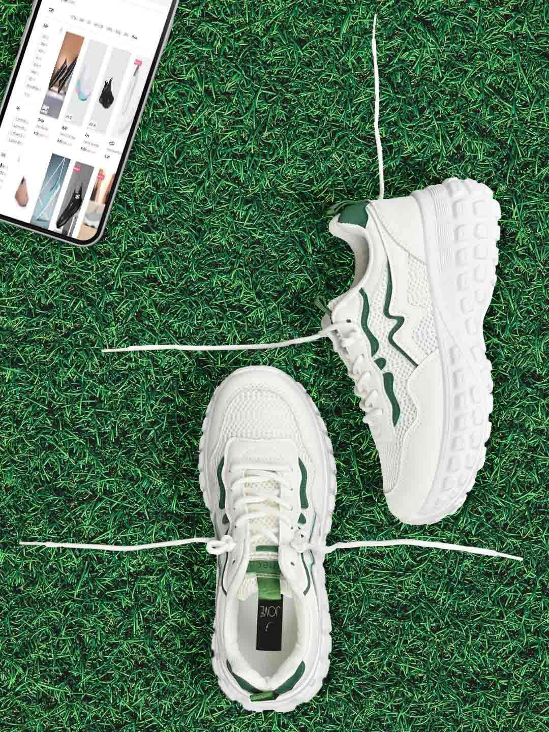 Jove Women White Colourblocked Lace Up Sneakers