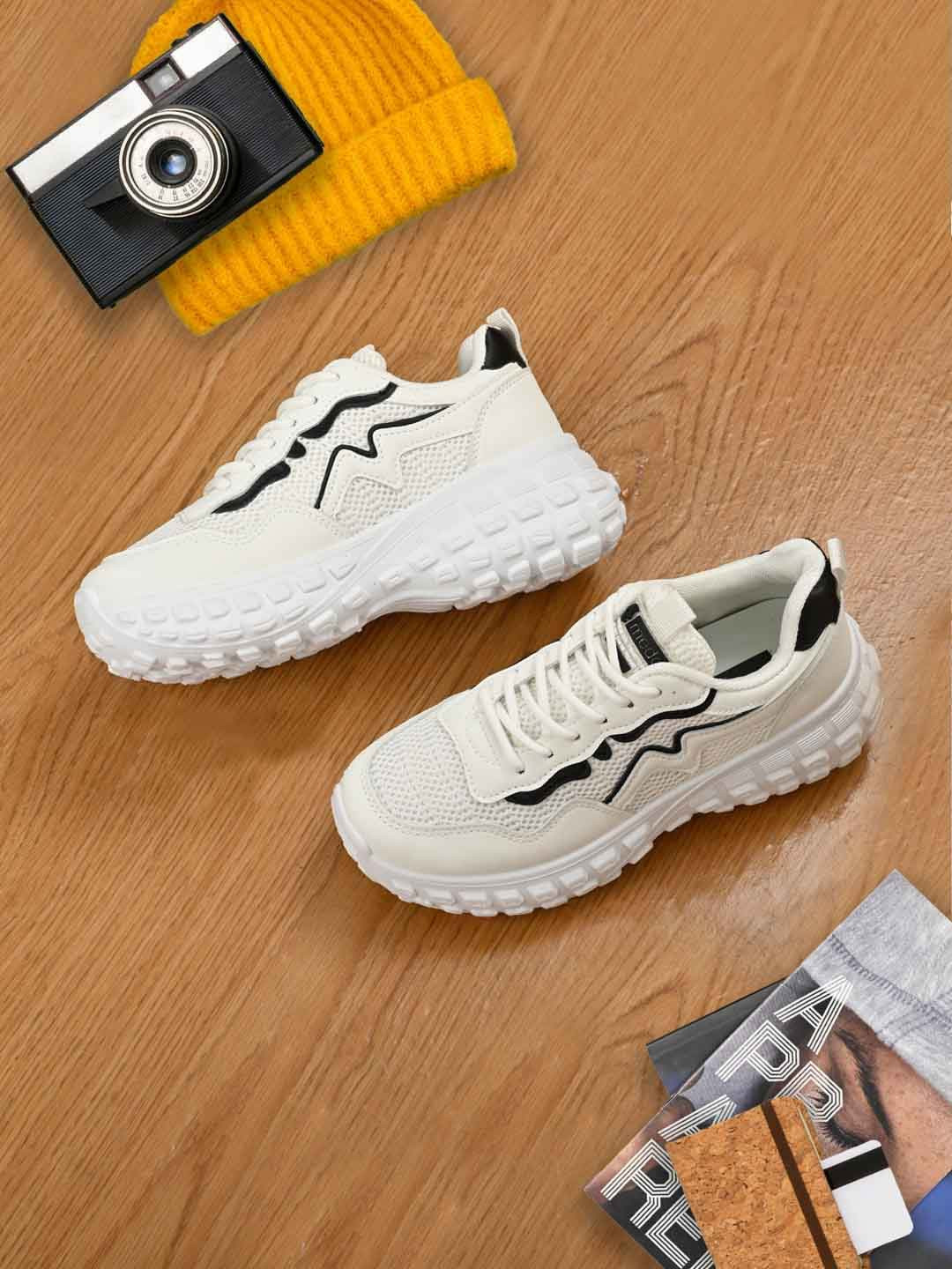 Jove Women White Woven Design Sneakers
