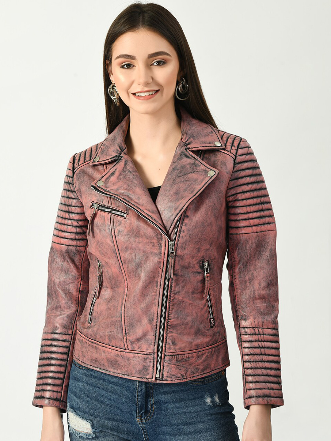 TBOJ Women Pink Lightweight Leather Jacket