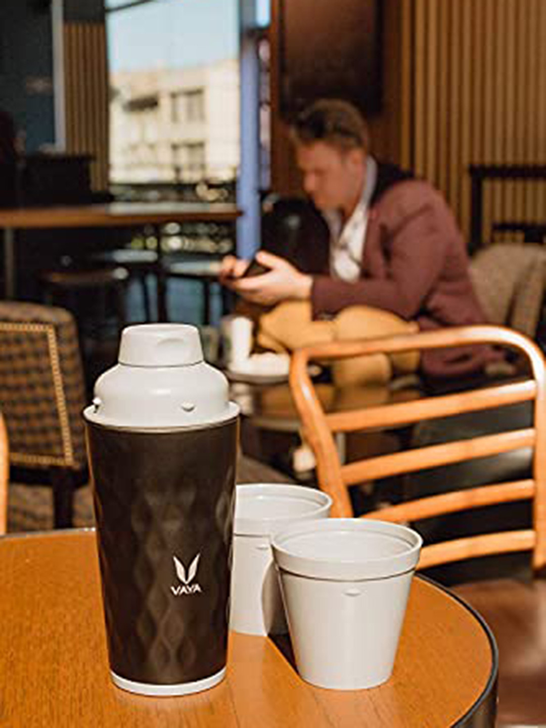 Vaya Black Brand Logo Stainless Steel BPA Free 3 Piece Flask - 600ml