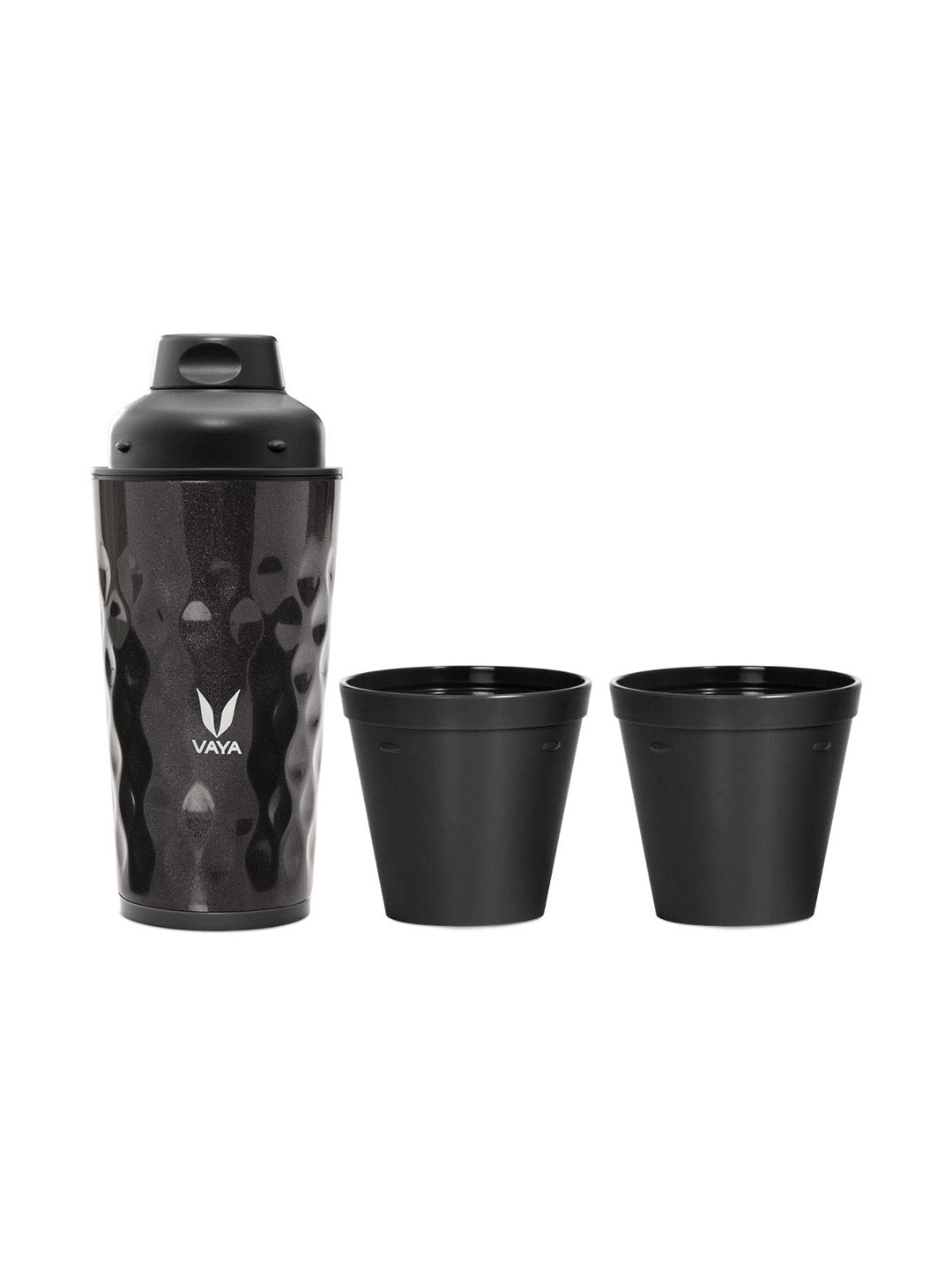 Vaya Drynk Black Brand Logo Stainless Steel 4 Piece Flask - 600ml