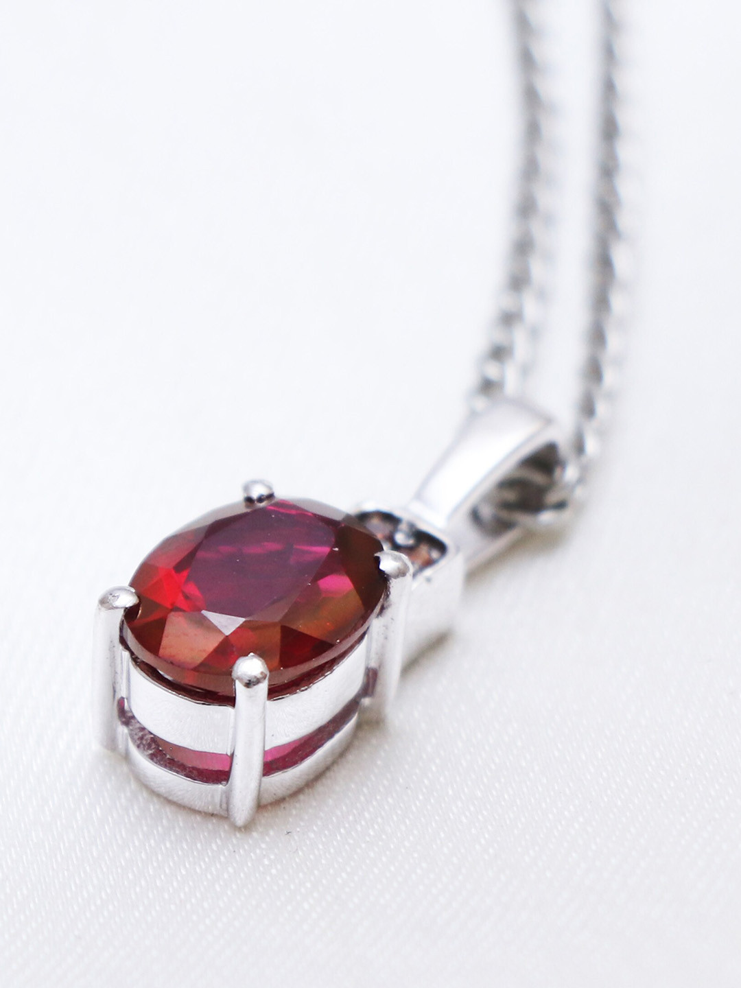 HIFLYER JEWELS Women 92.5 Sterling Silver Red Topaz-Studded Pendant
