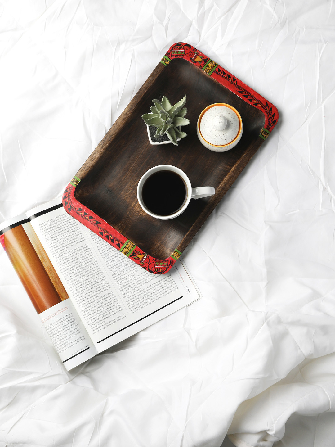 VarEesha Brown Hand-Painted Mango Wood Serving Tray