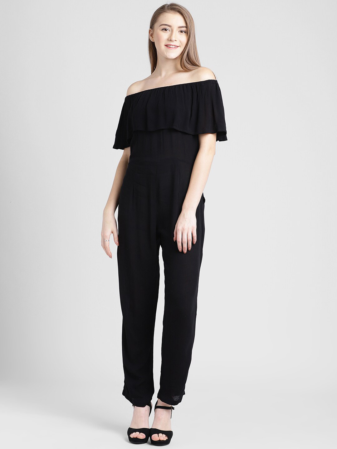 Trend Arrest Black Off-Shoulder Basic Jumpsuit