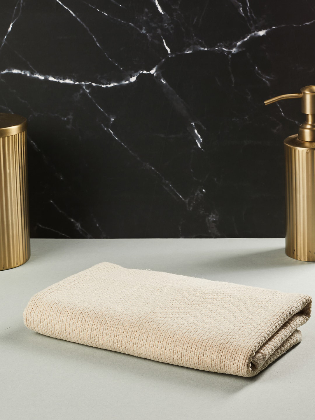 Fabindia Beige Colored Textured Cotton Bath Towels