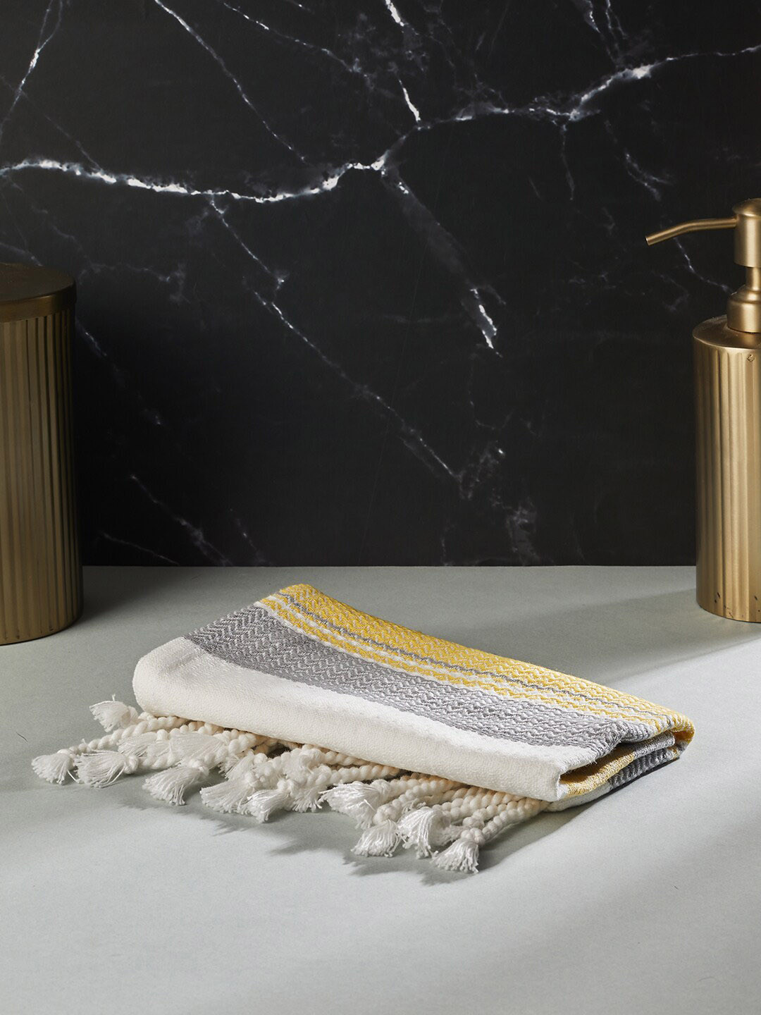 Fabindia Yellow & White Striped Cotton Bath Towels