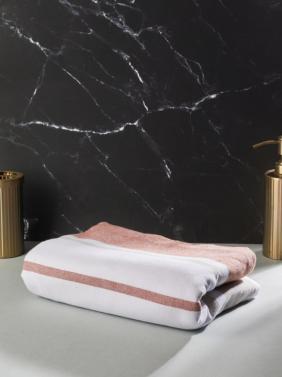 Fabindia Rust & White Striped 300 GSM Cotton Bath Towels