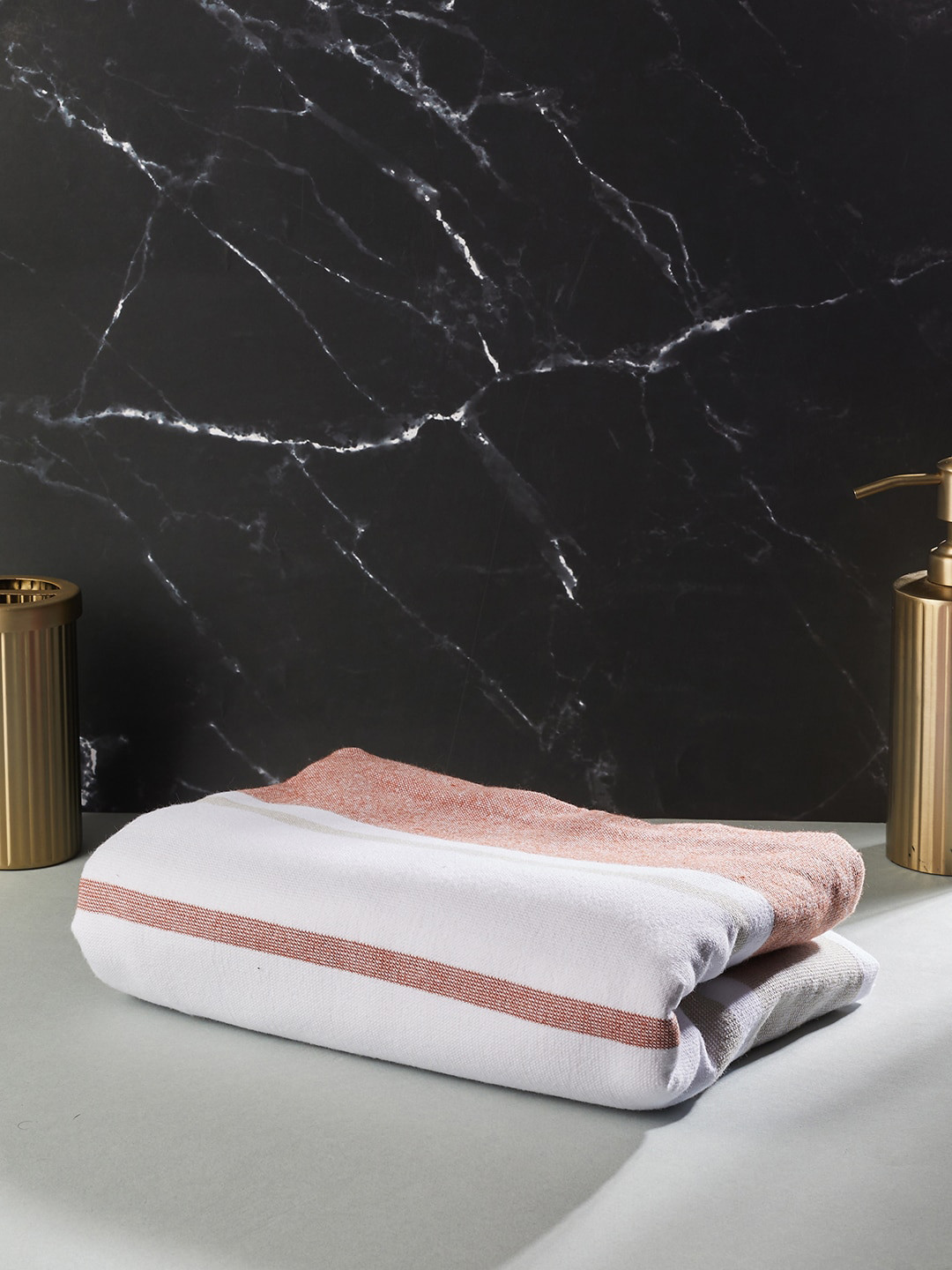 Fabindia Rust & White Striped Cotton Hand Towels