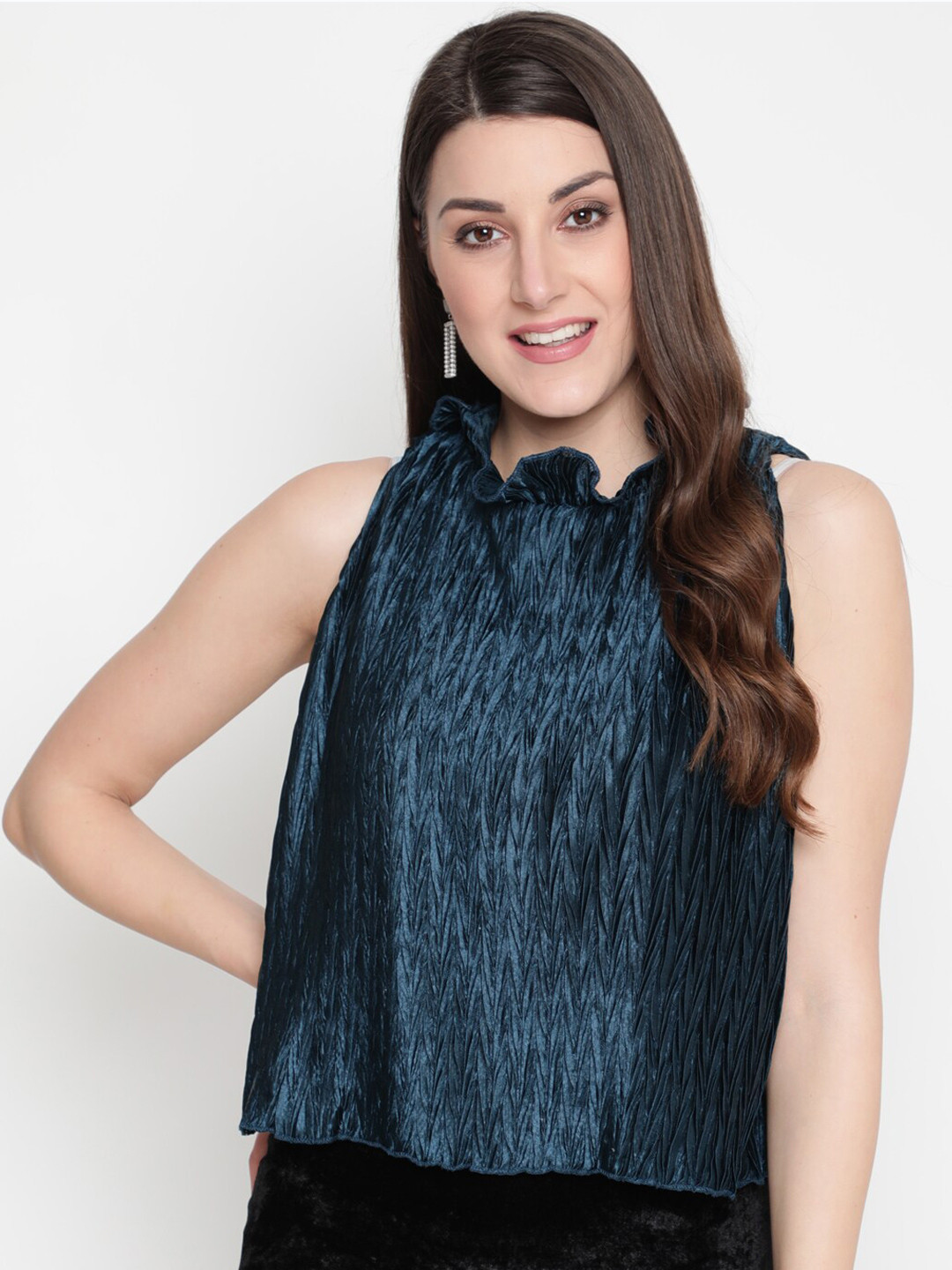 AKIMIA Women Teal Satin Top