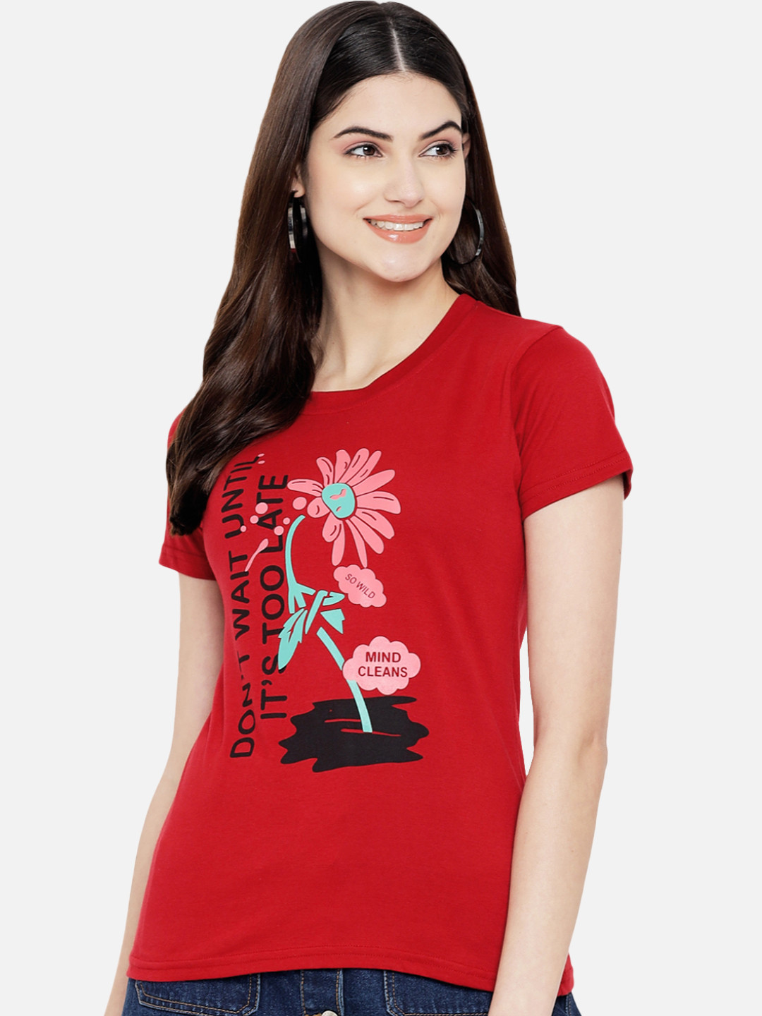 Fabflee Women Graphic Printed Round Neck Pure Cotton Regular Fit T-Shirt