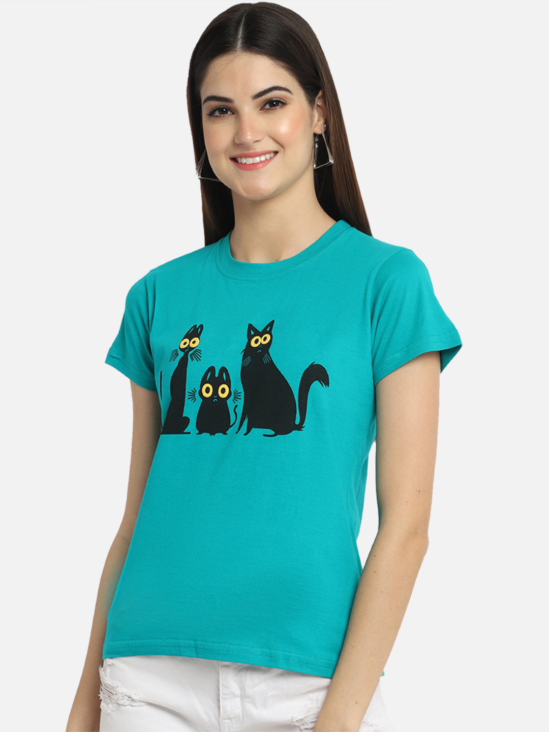 Fabflee Women Graphic Round Neck Pure Cotton Regular Fit T-Shirt