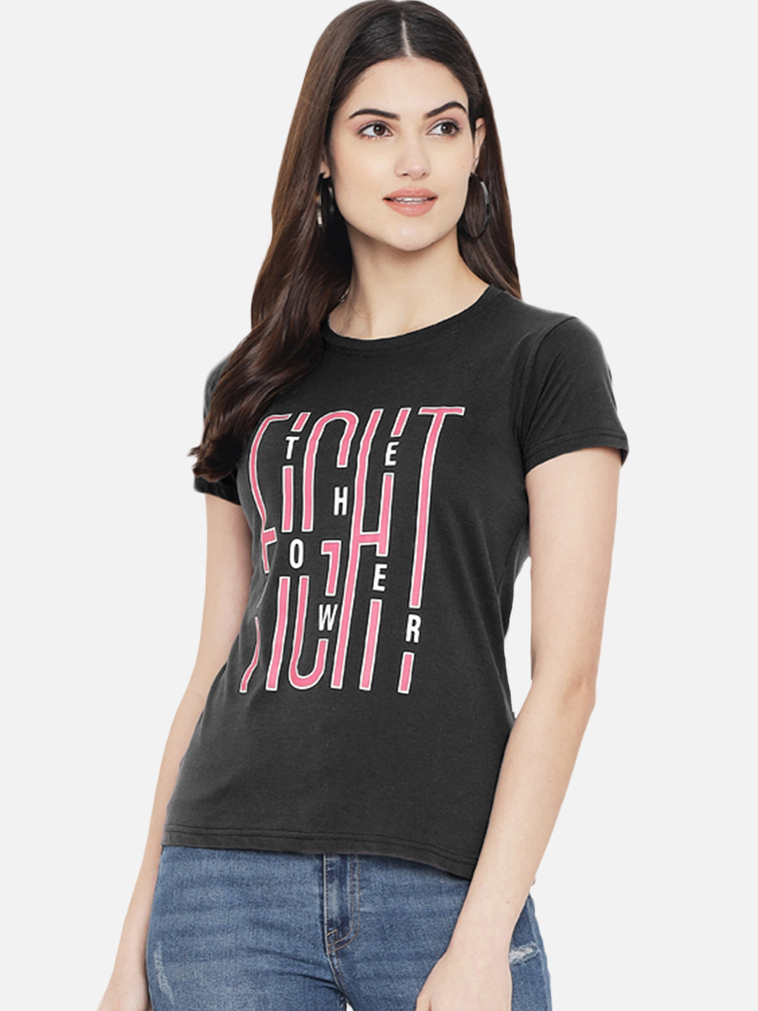 Fabflee Women Graphic Tee Round Neck Pure Cotton Regular Fit T-Shirt