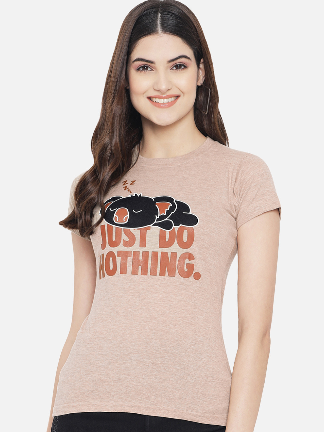 Fabflee Women Pure Cotton Graphic Printed Round Neck Regular Fit T-Shirt