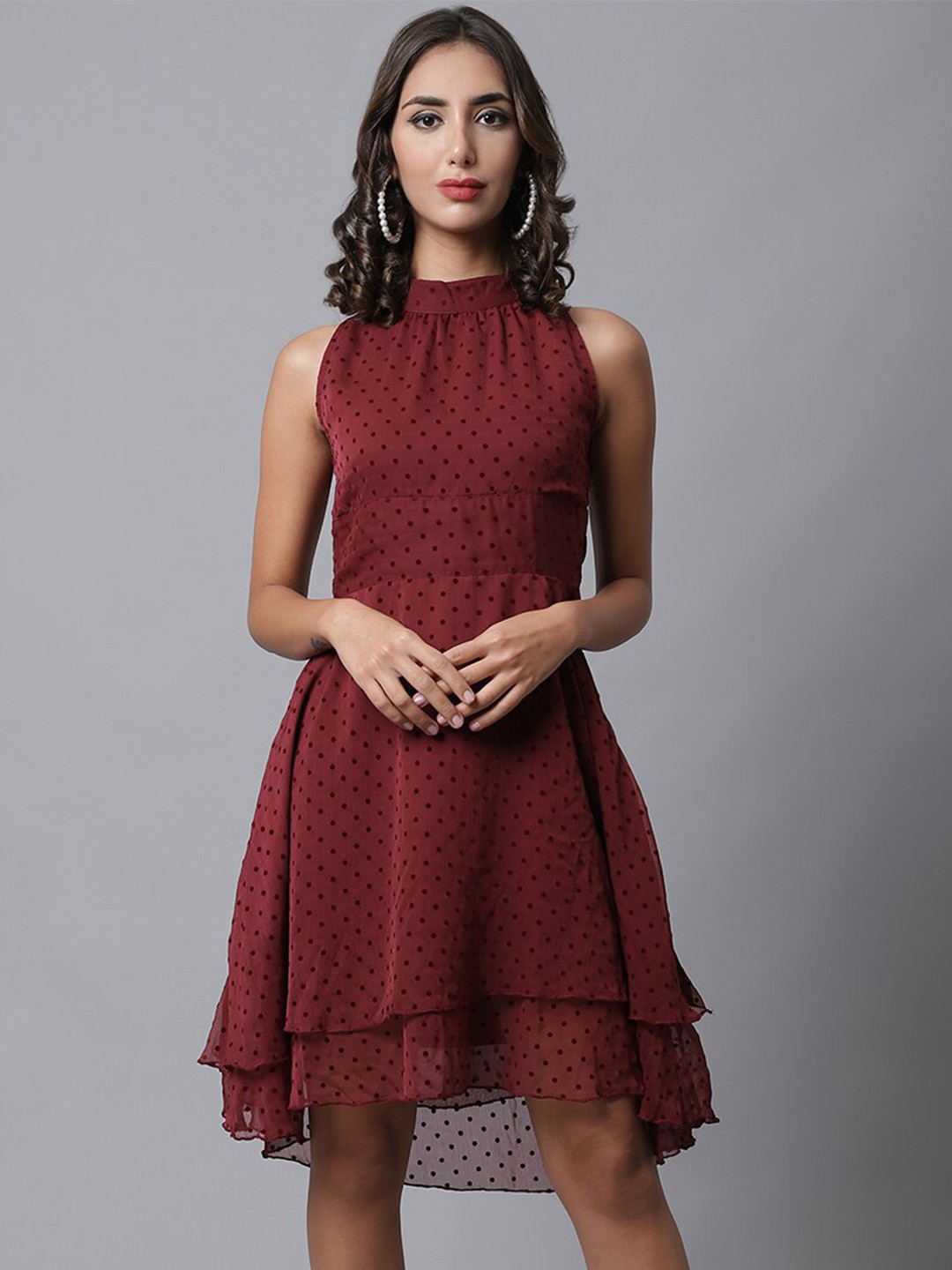 MARC LOUIS Women Maroon Chiffon Dress