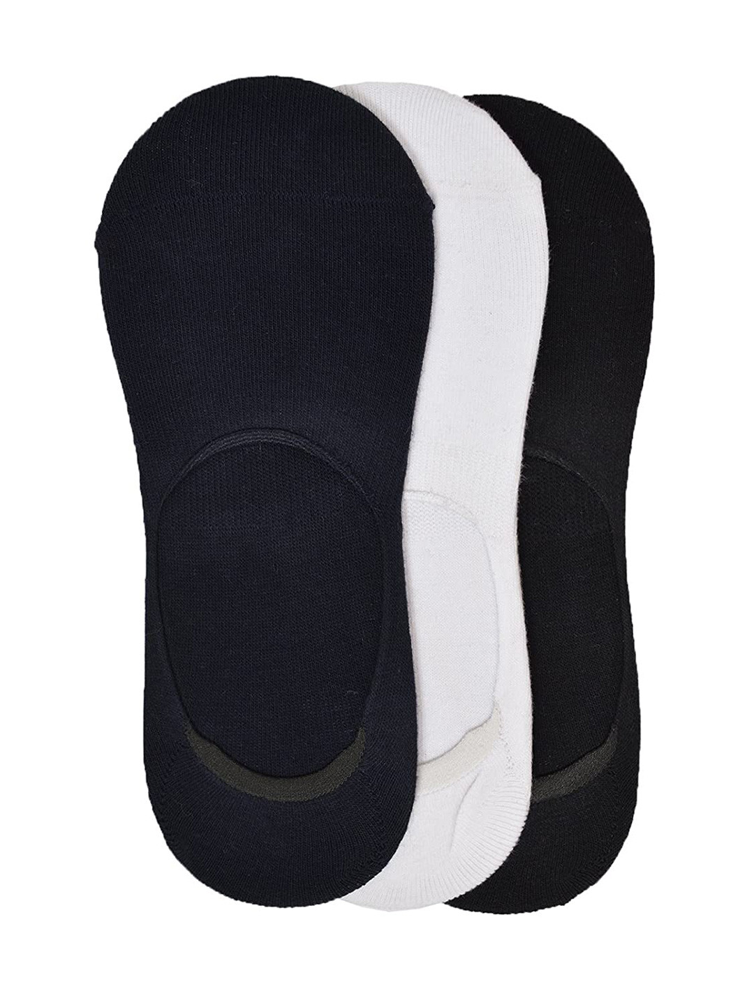MARC Men Pack of 3 White & Black Cotton Shoe Liners With Anti Slip Grip