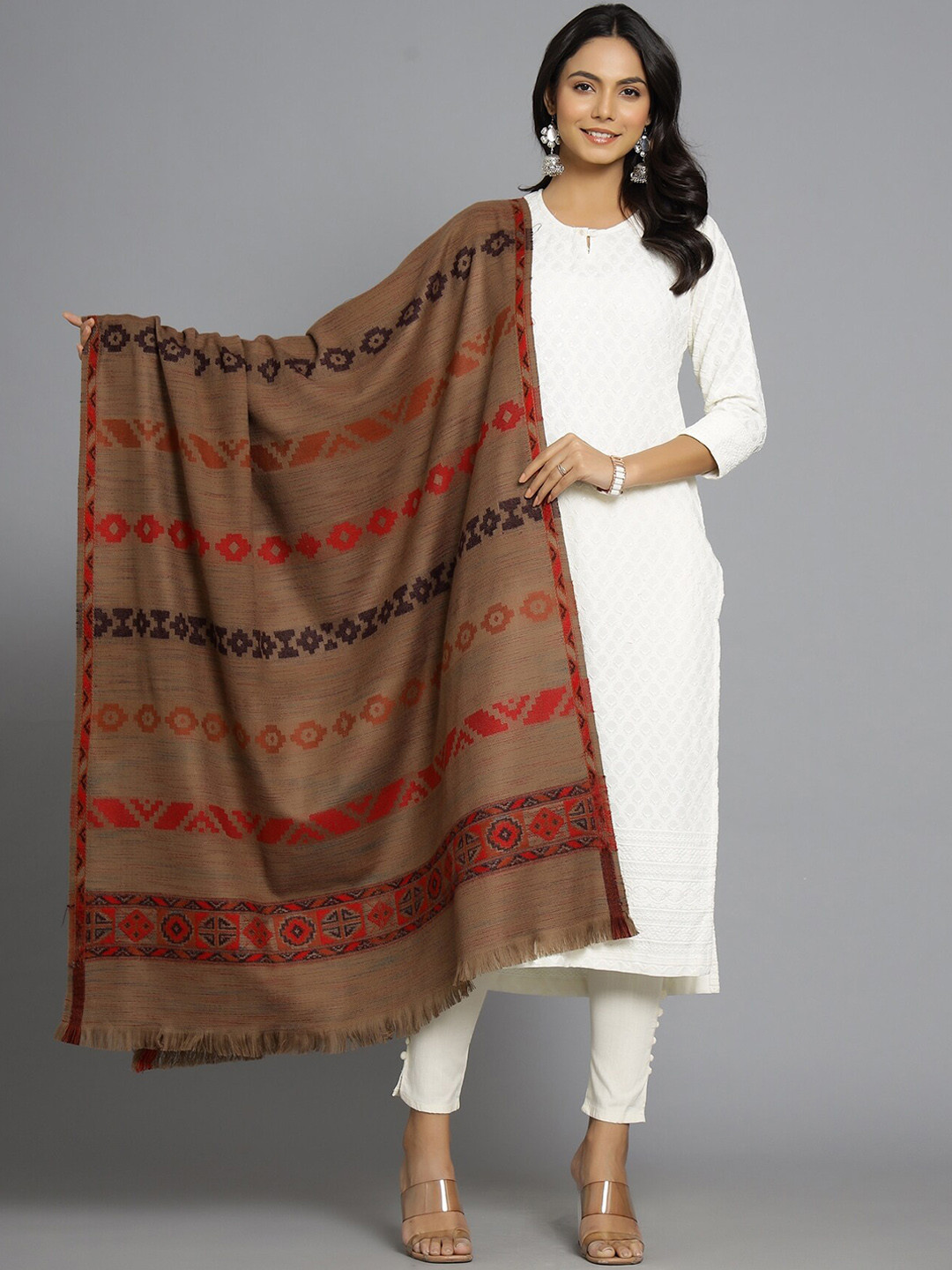 HANDICRAFT PALACE Women Beige Color Hand Woven Design Shawl