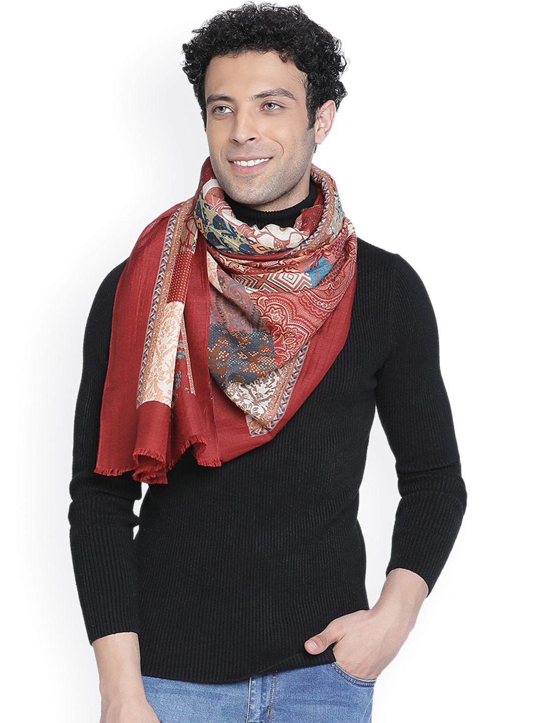 SHINGORA Men Maroon Printed Wool Mufflers