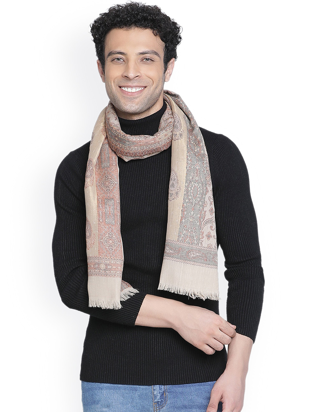 SHINGORA Men Beige Printed Woolen Muffler