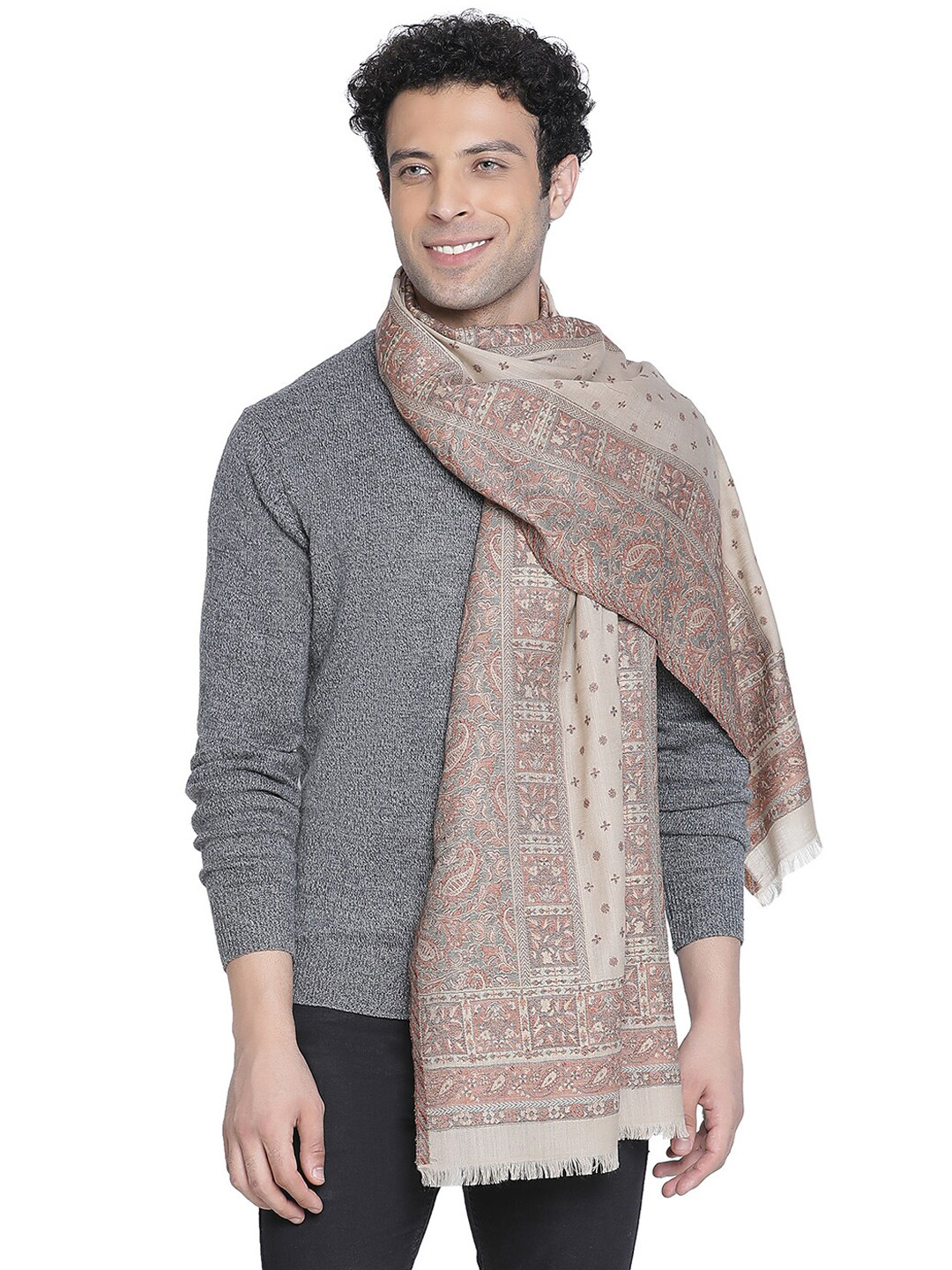 SHINGORA Men Beige Colored Woven-Design Mufflers